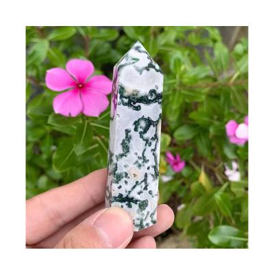 China Wholesale Point Natural Crystal Wand Stone Europe Healing Tree Green Agate Tower For Decoration for sale