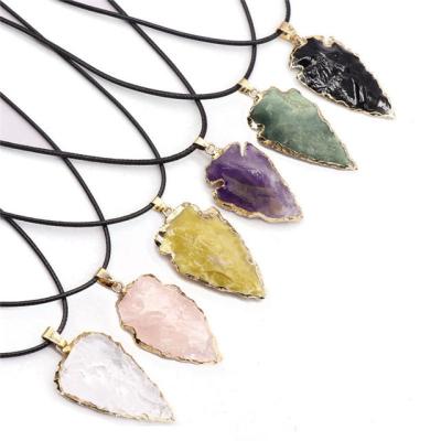 China Europe Sales High Quality Natural Crystals Jewelry Rose Quartz Arrowhead Pendant For Gifts for sale