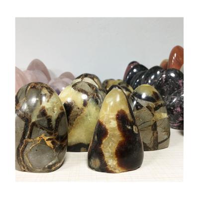 China Europe gemstone natural freeform septarian standing rock polished egg heart healing palm crystal stone for decoration for sale