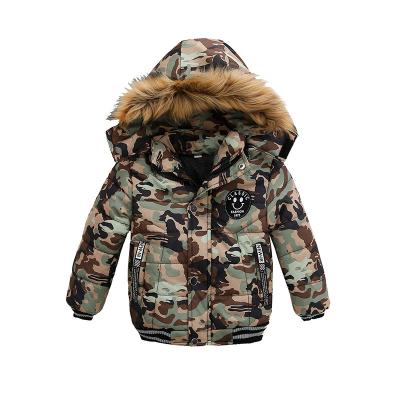 China 2021 Anti-Wrinkle Camouflage Boy Kids Clothes Winter Fleece Camouflage Clothing Fur Collar Winter Hooded Jackets For Kids With Hat for sale