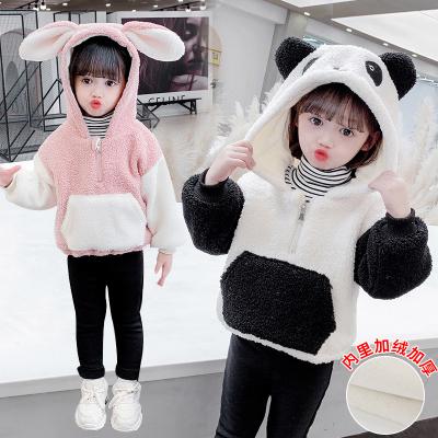 China Lovely Panda Design Girls Winter Fleece Cartoon Hoodie Soft Winter Hoodies Anti Shrink Animal Girls Clothing Winter For Kids for sale