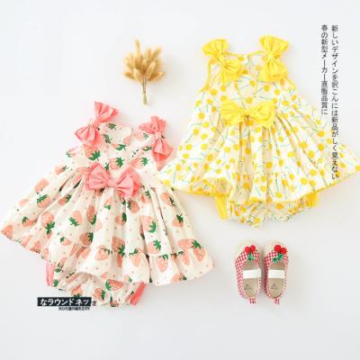 China Anti-Static Kids Baby Dresses Solid Sleeveless Summer Princess Clothes Girls Outfits Ruffle Bowknot Dress Set Clothing Set With Shorts for sale