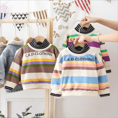 China wholesale Anti-wrinkle fashion design striped kids sweater fleece baby sweaters turtle neck boys sweaters and fuzzy pullovers for sale