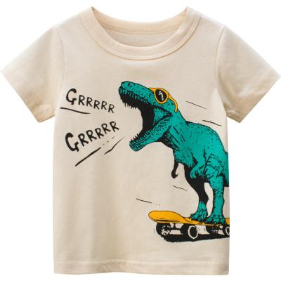 China QUICK DRY Milk White Color Dinosaur Print Baby Boy T-shirt Cartoon Animals Cotton Boys T-shirt Clothing For 1-9 Years for sale