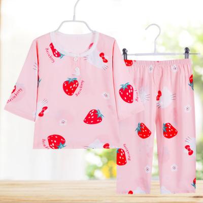 China Thermal Mid Sleeve Child Print Pattern Cartoon Solid Pajamas Set Summer Girl Pajamas Thin Children Kids Kids Clothing Set For Girl Summer for sale