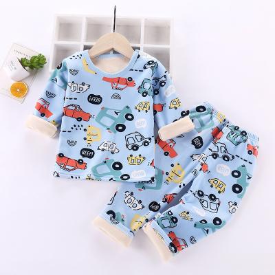 China Winter Children's Silk Satin Pajamas Pajamas Sleepwear Children Pajamas Set Cartoon Print Pattern Thermal Baby Clothing Sets for sale