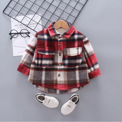 China Anti-wrinkle factory wholesale fashion boy shirt 2020 fuzzy material heat keeping boy winter shirts thicken plaid kids shirts boys for sale