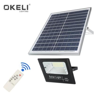 China OKELI Factory High Brightness Garden 60w Outdoor Park Aluminum Outdoor Landscape Solar Led Flood Light for sale