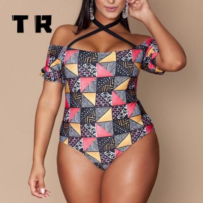 China Large Size Women Latest Breathable Ladies Fat Print Tankini One Piece Bikini Plus Size Women's Swimwear Beach Wear for sale