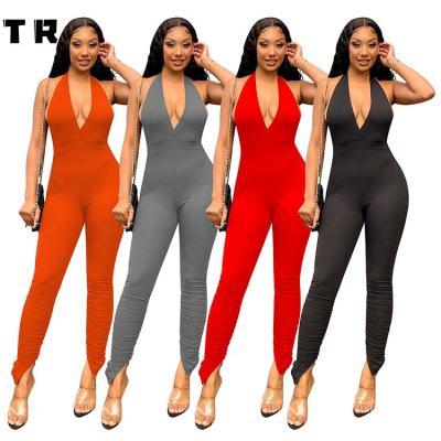 China Breathable Stock Wholesale Ladies Backless Stacked Panty Draped Women's One Piece Jumpsuits Overalls And Rompers for sale