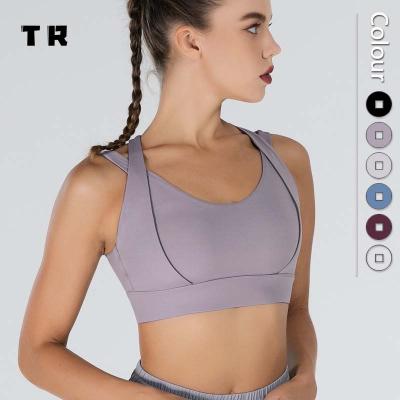 China Breathable Recycled Sports Bra Women's Yoga Set Women's Yoga Set Gym Sports Bra Top Custom Logo for sale