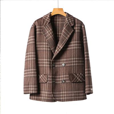 China 2020 anti-shrinkage new autumn and winter women's cashmere plaid coat anti-shrinkage ladies loose woolen coat double-sided short casual woolen top blazers for sale