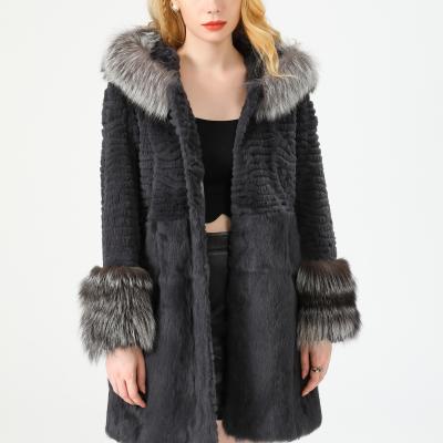 China Best Quality Women Faux Fox Fur Hooded Coat Breathable Long Style O Neck Breathable For Lady for sale