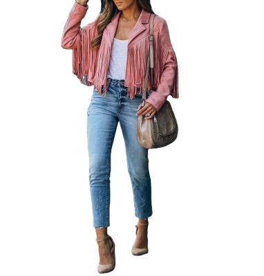 China Autumn Ladies Solid Anti-Wrinkle Faux Suede Jacket Women Motorcycle Lapel Jacket 2021 Slim Fringe Handsome Shorts Coat Women Jackets for sale