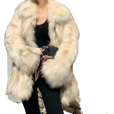 China Fashion Windproof Women's Mid Length Fox Fur Coat Windproof Fox Fur Collar Youth Square Ghost Temperament for sale