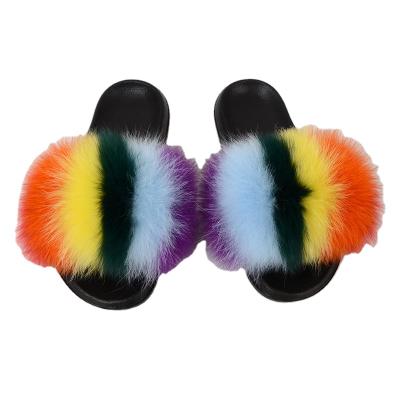 China Fashion Trend Fashion Fur Shoes For Women Sildes Fabrics Straps Loose Slidesfurry Fox Fur Slides for sale