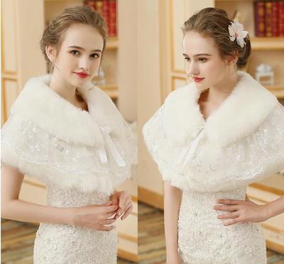 China Wedding Dress Fur Cape Coat Wedding Fall And Winter Elegant Bridal Wedding Keep White Red Hairy Coat Wedding Coat Vest Warm for sale