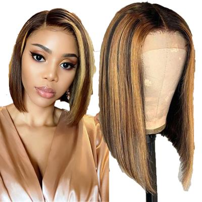 China Brazilian Straight Silky Straight Bob Wigs Lace Front Human Hair Wigs Remy 13*6 Highlight Lace Front Wigs For Black Women for sale