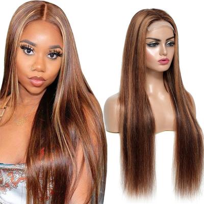 China Straight Cheap Highlight Straight Wigs For Women Lace Front Human Hair Highlight Closure Wigs 4x4 Virgin Hair Extensions Women Color for sale