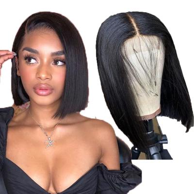 China Silky Straight Hair Front Closure Wigs PrePlucked 13*6 4*4 Bob Wig Lace Frontal Human Hair Short Bob 13X4 Lace Wigs For Women for sale