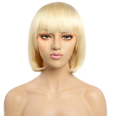 China Wholesale 613 Blonde Silky Straight Bob Hair Extensions Wigs With Bangs Women Virgin Women's Short Hair Bobs Straight Bang Wig for sale