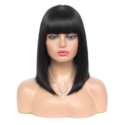 China Wholesale Silky Straight Wave None Lace Up Short Hair Bobs Straight Bang Wig Virgin Women Wig Hair Extensions Bob Wigs With Bangs Women for sale