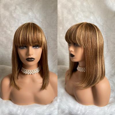 China Cheap Hair Bobs Straight Bang Highlight Wig Virgin Wave Hair Bob Wigs With Bangs Women Hair Extensions Wholesale Silky Straight Short Women for sale