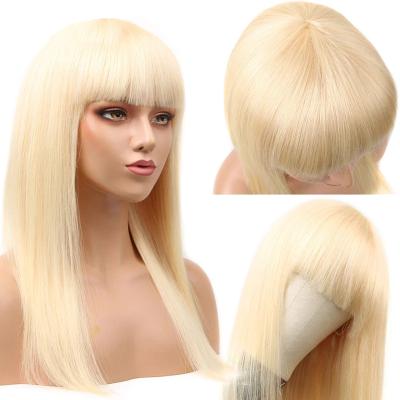 China Wholesale Silky Straight 613 Virgin Hair Blonde Wigs With Bangs Cheap Brazilian Human Hair Extensions Women Straight Hair Bangs Wig for sale