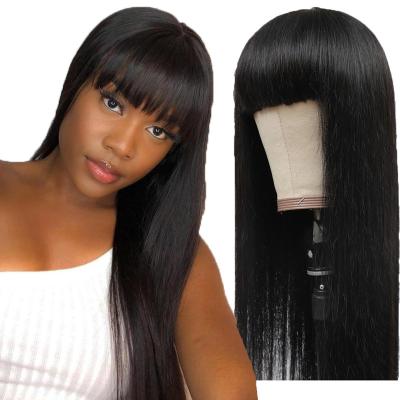 China Silky Straight Human Hair Wigs With Bangs 13x4 Lace Front Fringe Wig Brazilian Full Straight Lace Front Wig With Bangs for sale