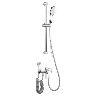 China Three Way Wall Mounted Sliding Bar Bathroom Shower Faucet Set With Shower Hand And Bidet Sprayer for sale