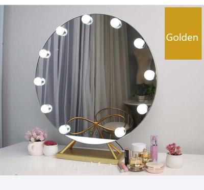 China New Hollywood Style Dressing Table Lighted Interactive Touch Screen Led Round Beauty Salon Makeup Mirror for sale