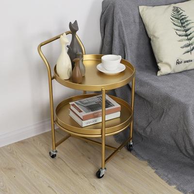 China Nordic Extendable Side Table Living Room Metal End Cafe Bedside Round Gold Set Modern Tea Cafe Rolled Movable Sliding Side Table for sale