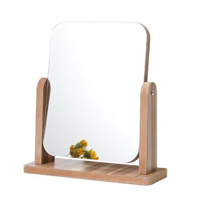 China Personalized Desktop Wooden Beauty Cosmetic Mirror , Revolving Wooden Makeup Mirror for sale