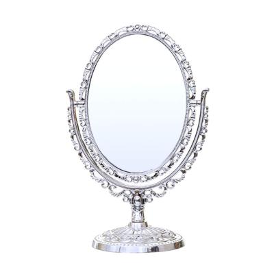 China Double Sided Decorative Cosmetic Table Top Antique Makeup Mirror With Stand Vintage Desktop Double Sided Cosmetic Mirror for sale