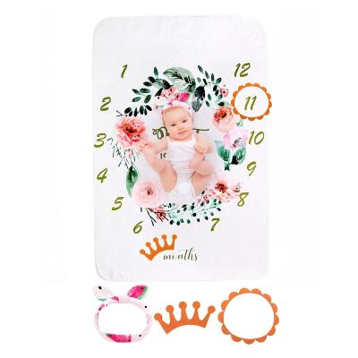 China Fire Retardant Flannel Props Photography Blanket Milestone Baby Miracle Monthly Blanket Girl Raise Printed Photo Baby Monthly Blanket for sale