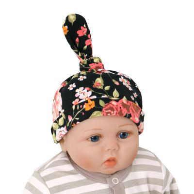 China Soft Printed Baby Hats Caps For 0-6 Months Newborn Bow Accessories Newborn Girls Beanies Sleep Cap Baby Hat for sale