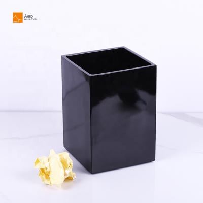 China Home/Hotel Aleo Custom Rectangle Polyresin Bathroom Accessories High Quality Black Hotel Garbage Can Paper Resin Trash Bins Waste Bins for sale