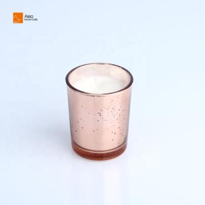 China Plating Scented Glossy Glass Candle Tumblers Rose Gold Custom Glass Tumblers With Wax Candle Votive Gift for sale