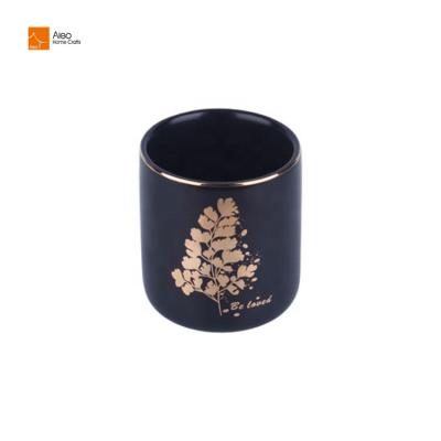 China 2020 Modern Design Home Festival Decoration 200ml Home Decor Round Ceramic Shape Finish Black Empty Luxury Candle Holder for sale