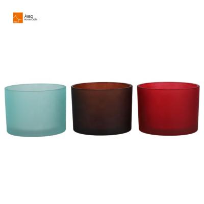 China Red/Brown/Green Ciustomized Color Large 3 Bars - Capacity Glass Candle Holder Wax Wick Tumbler Candle Jar for sale