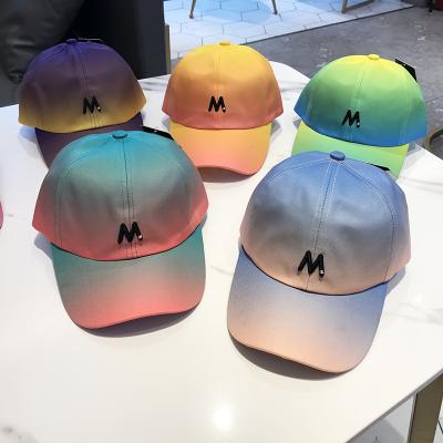 China COMMON Custom Fluorescent Gradient Color Street M Letter Personality Student Baseball Hat Winter Male Female Cool Hat for sale