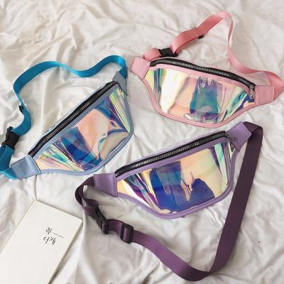 China 2021 New Laser Sports Waist Cell Phone Waterproof Transparent Laser Chest Messenger Ladies Belt Bag for sale