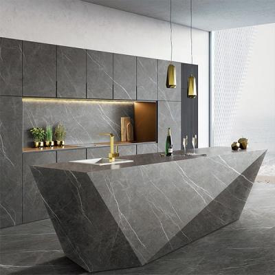 China Thin Thickness Grey Color Porcelain Countertop Slab Big Slabs Kitchen Counter Top Sintered Stone for sale