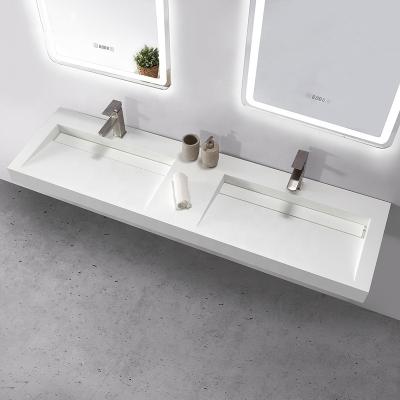 China Commercial Toilet Artificial Stone Wall Hanging Bathroom Double Sinks for sale