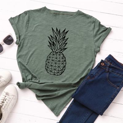 China Women's Anti-Shrink Hot Sale Cotton T-shirt 100% Plain Short Sleeve O-Neck T-Shirts Print Black Pineapple Casual T-Shirt For Women for sale