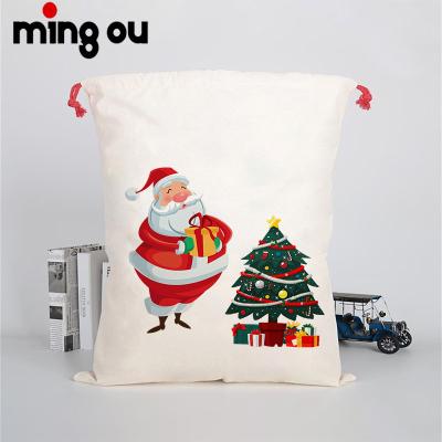 China Canvas Santa Sacks Christmas Tote Bag Christmas Decoration Durable Sublimation Santa Sacks Christmas Candy Bag for sale