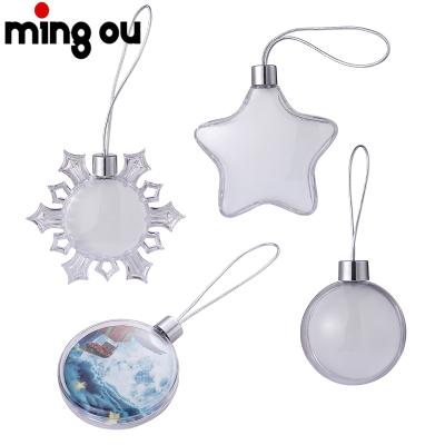 China Xmas Decoration Christmas Home Decoration Sublimation Openable White Christmas Hanging Transparent Clear Plastic Ball for sale