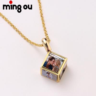 China Photo Memory Delivery Pendant Necklace 6 in 3D Inserts Photo Cube View Necklace Dies Sublimation Memory Quick Pendant Photo for sale