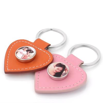 China Promotion Gift Blank Heart Sublimation Snap Button Key Chain Leather Metal Customized Gift Keychains for sale