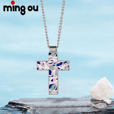 China DIY Jewelry Empty Cross Mens Sublimation Necklace Blank Metal Cross Pendant Necklace for sale